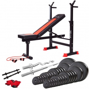 Скамья тренировочная Fit-On FN-S101 + штанга и гантели 140кг