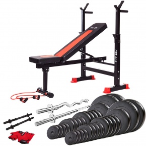 Скамья тренировочная Fit-On FN-S101 + штанга и гантели 170кг