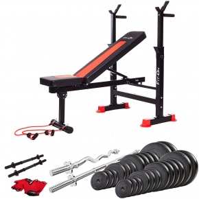 Скамья тренировочная Fit-On FN-S101 + штанга и гантели 123кг