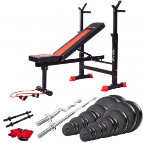Скамья тренировочная Fit-On FN-S101 + штанга и гантели 135кг